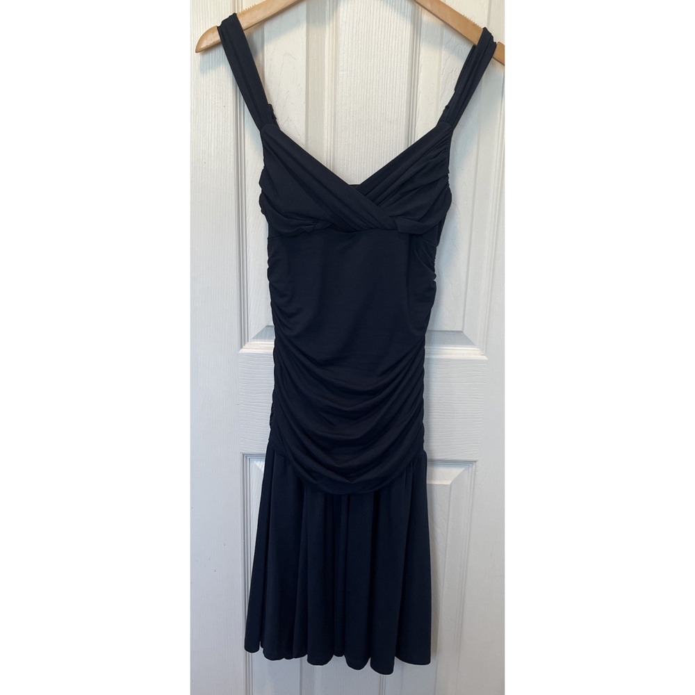 VTG Y2K Bebe Women’s Ruched Side Bodycon Dress Navy Blue Size Small Made In USA